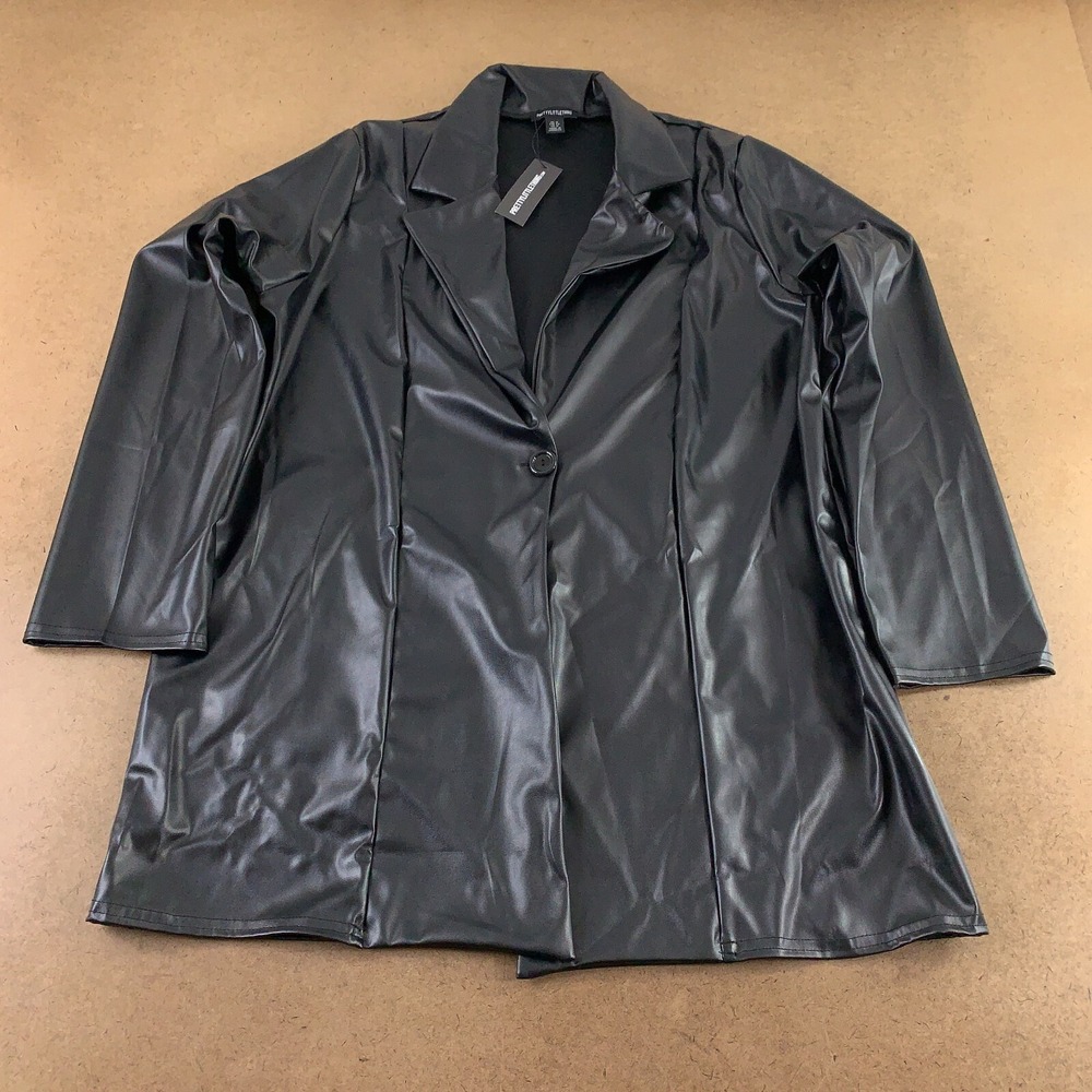 Pretty Little Thing Women's Size 12 Black Faux Leather Long Line Blazer NWT